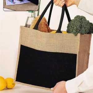 Jute Bag with Black Cotton Pocket and Handle
