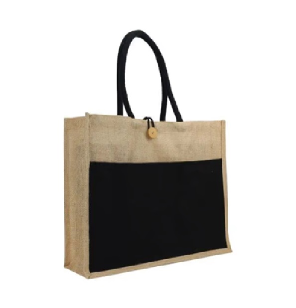 Jute Bag with Black Cotton Pocket and Handle