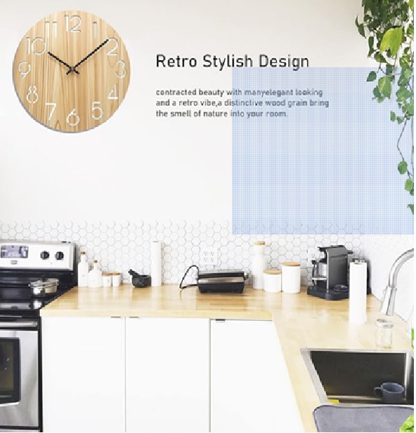 Round Bamboo Wall Clock 28 cm Diameter Type Analog - Image 3