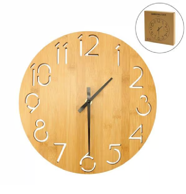 Round Bamboo Wall Clock, 28 cm Diameter, Type Analog