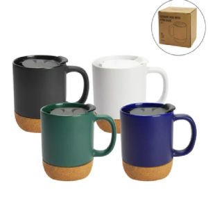 Ceramic Mugs with Lid and Cork Base 385 ml