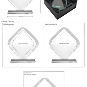 Rhombus Shaped Crystal Awards with Engraved Design