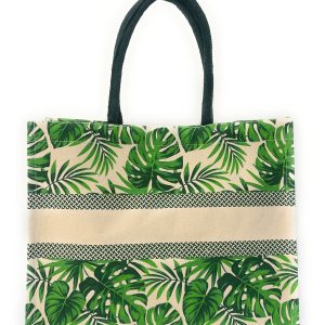 Printed Jute Bag Green Leaf Print