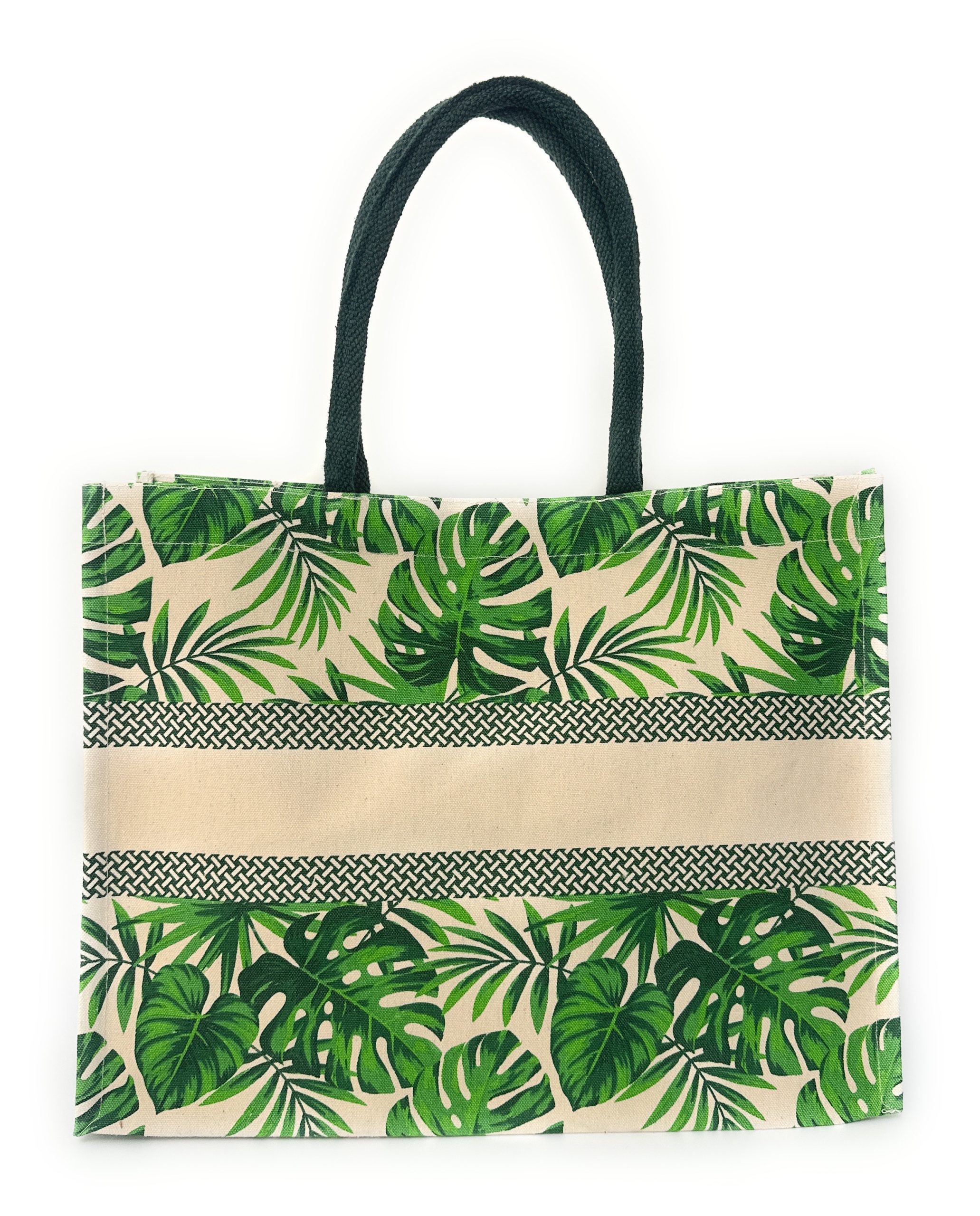 Printed Jute Bag Green Leaf Print