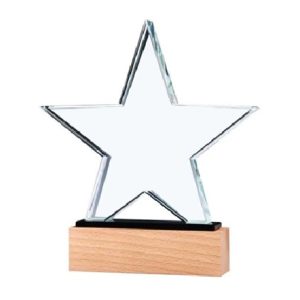Star Shaped Crystal Awards with Wooden Base