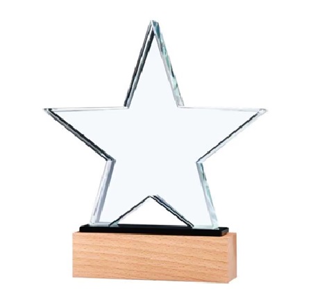 Star Shaped Crystal Awards with Wooden Base