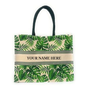 Printed Jute Bag Green Leaf Print