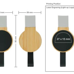 Bamboo Round LED Logo USB with Strap