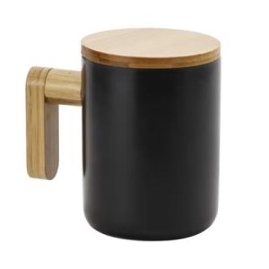 Black Ceramic Coffee Mugs with Bamboo Handle and Lid