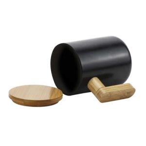 Black Ceramic Coffee Mugs with Bamboo Handle and Lid