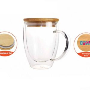 Double Wall Clear Glass Mug with Bamboo lid