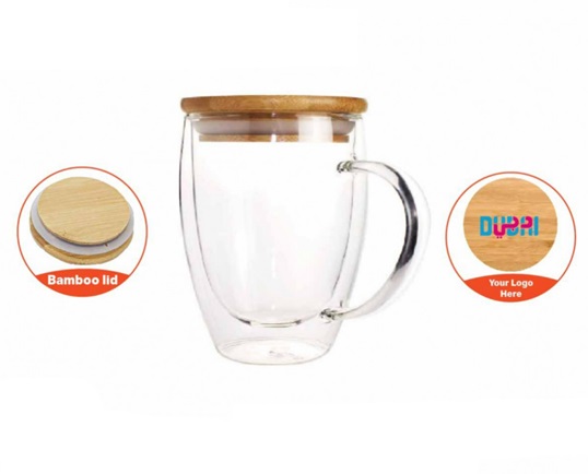 Double Wall Clear Glass Mug with Bamboo lid