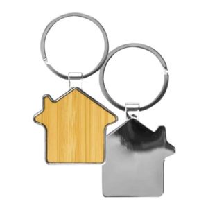 Bamboo and Metal Keychain House Shaped