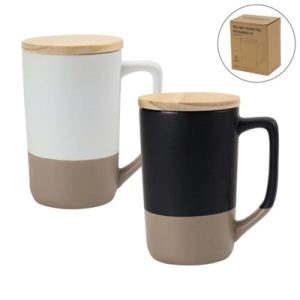 Two toned Ceramic Mugs with Clay Bottom Bamboo Lid