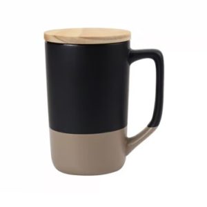 Two toned Ceramic Mugs with Clay Bottom Bamboo Lid